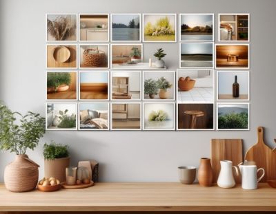 Hübsch, als Fotogalerie angeordnete kleine Bilderrahmen.